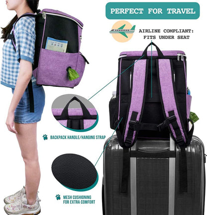 27L Airline-Approved Pet Travel Backpack | Complete Dog Travel Organizer with Food Storage & Feeding Accessories