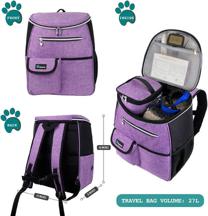 27L Airline-Approved Pet Travel Backpack | Complete Dog Travel Organizer with Food Storage & Feeding Accessories