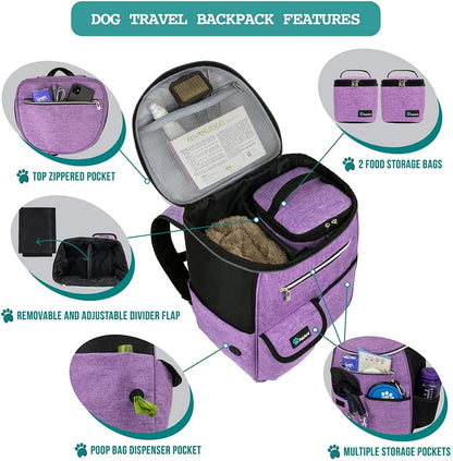 27L Airline-Approved Pet Travel Backpack | Complete Dog Travel Organizer with Food Storage & Feeding Accessories